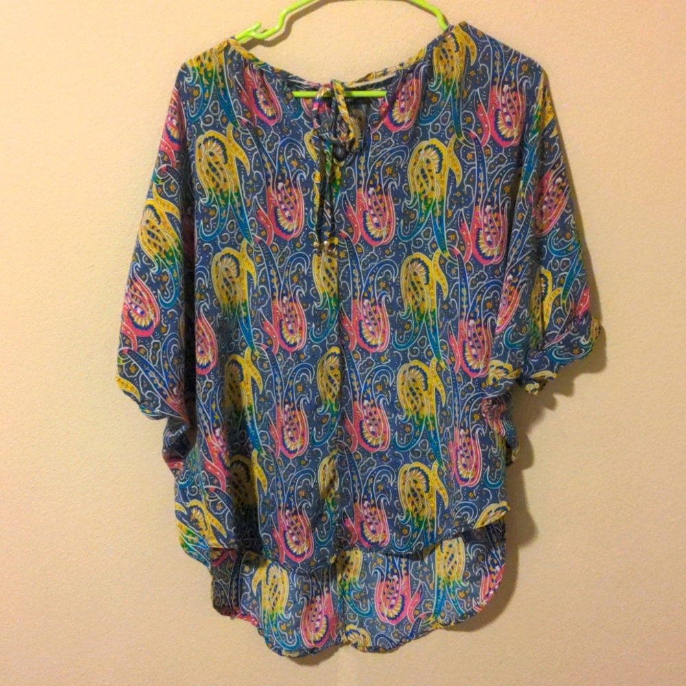 100% Silk Tolani M Poncho-style blouse
